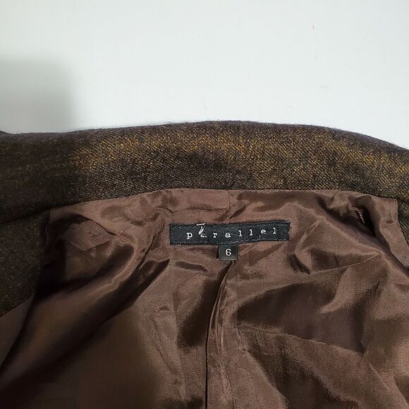 Parallel Blazer Jacket sz 6 Women's Suit‎ Brown Gold One Button Work Office Top - Picture 3 of 8